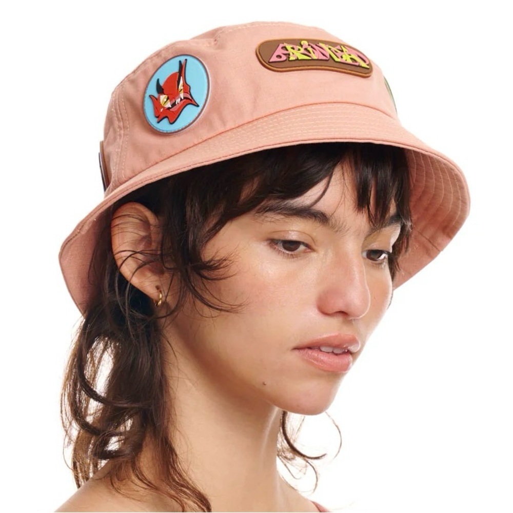 NWT Brain Dead Pink Bucket Hat Coral Unisex Rubber Patches